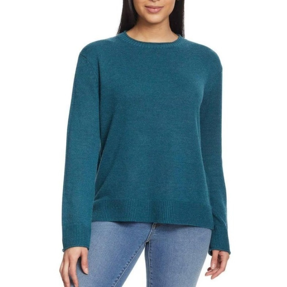 NWT Ella Moss XL Sweater Teal Blue Green Crew Neck Soft Knit Oversize Minimalist